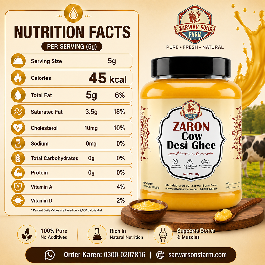 Zaron Cow Desi Ghee | 100% Pure Bilona Method | Sarwar Sons Farm