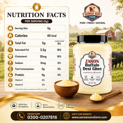 Zaron Buffalo Desi Ghee | 100% Pure Bilona Ghee From Farm Fresh Buffalo Milk