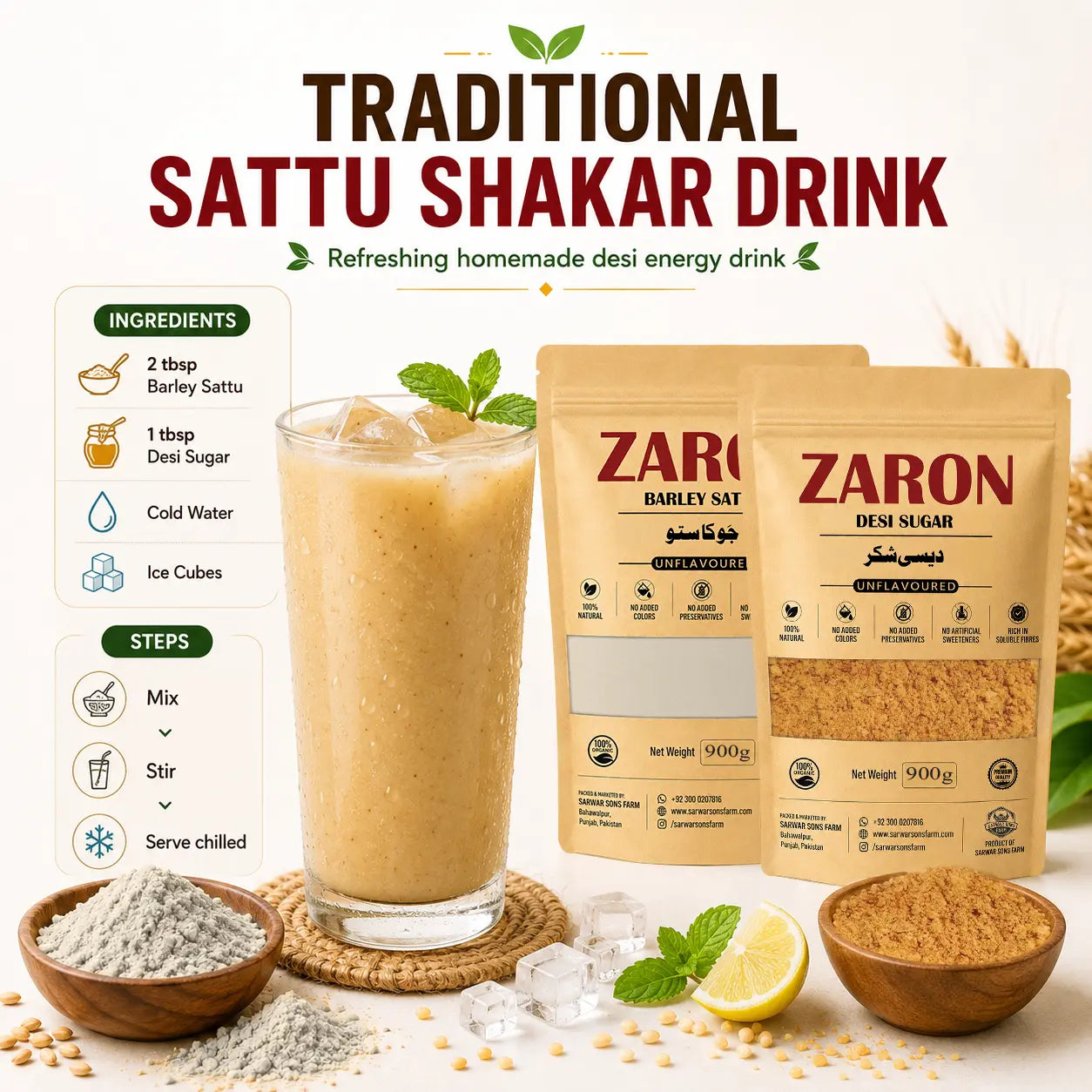 Pure Barley Sattu with Natural Desi Shakkar – 100% Organic Pakistan
