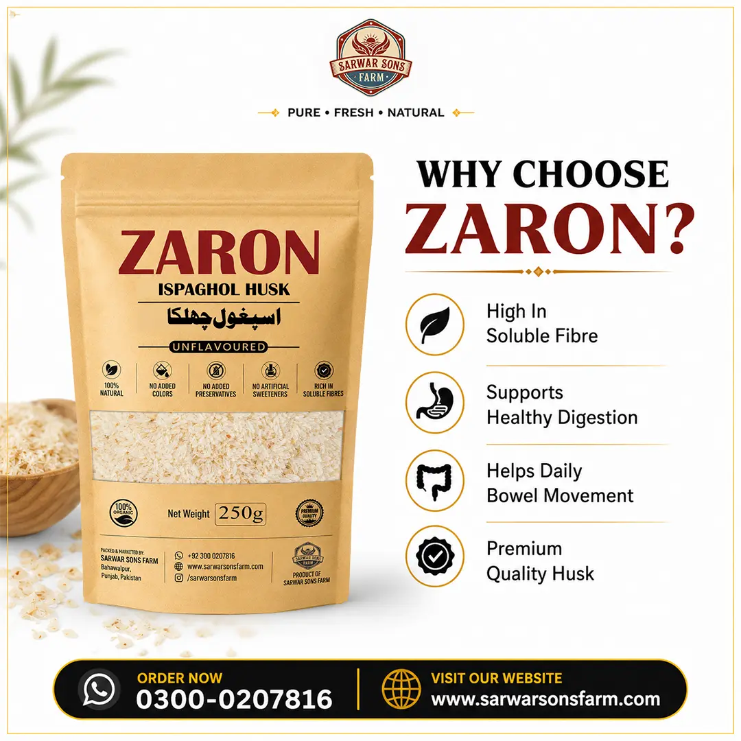 Zaron Ispaghol Husk - 100% Farm-Fresh, Natural & Organic Psyllium Husk