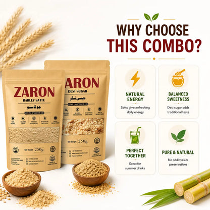 Zaron Premium Summer Combo | Pure Barley Sattu + Natural Desi Sugar