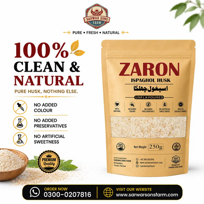 Zaron Ispaghol Husk - 100% Farm-Fresh, Natural & Organic Psyllium Husk