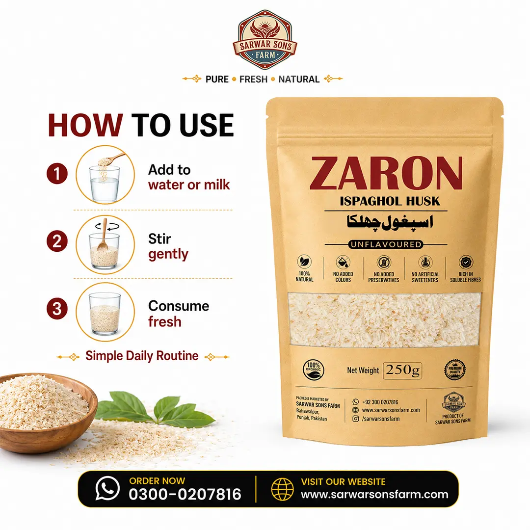 Zaron Ispaghol Husk - 100% Farm-Fresh, Natural & Organic Psyllium Husk