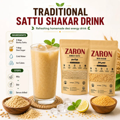 Zaron Premium Summer Combo | Pure Barley Sattu + Natural Desi Sugar