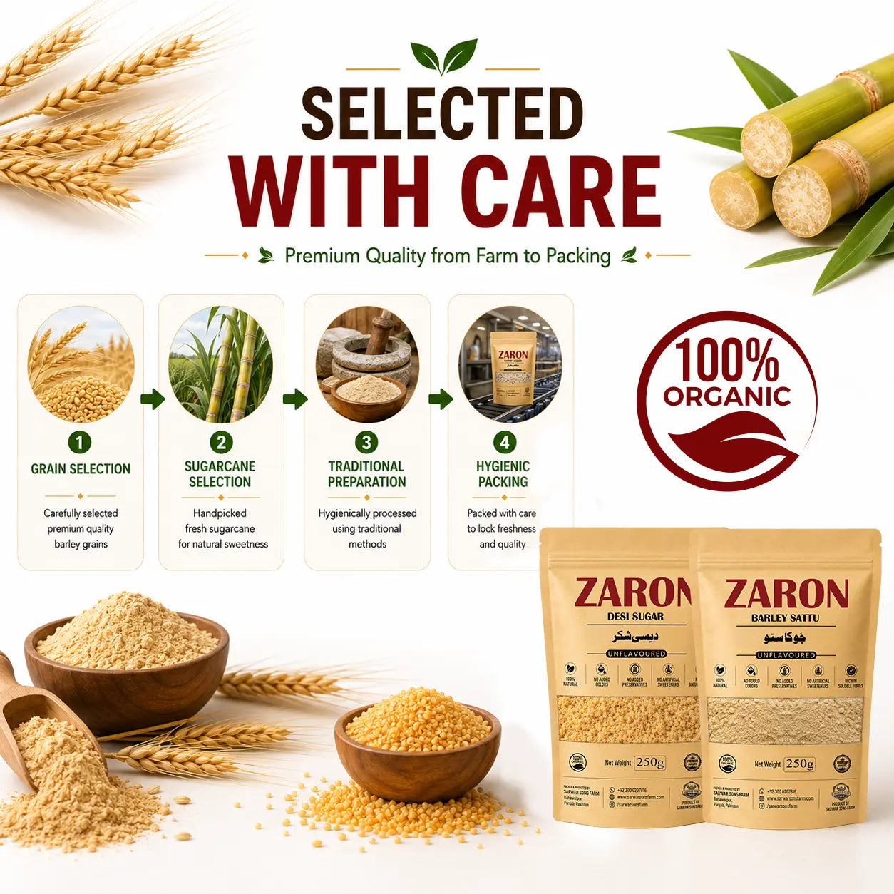 Zaron Premium Summer Combo | Pure Barley Sattu + Natural Desi Sugar