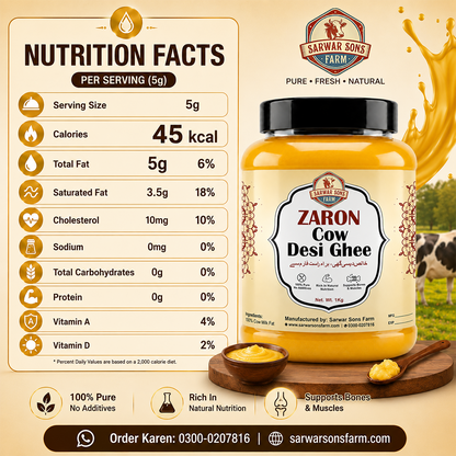 Zaron Cow Desi Ghee | 100% Pure Bilona Method | Sarwar Sons Farm